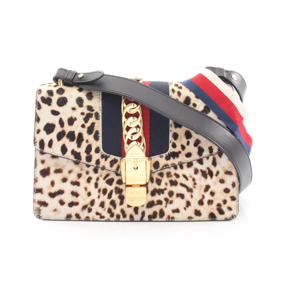 Gucci Sylvie Web Shoulder Bag Leather Beige Cream Black Multicolor